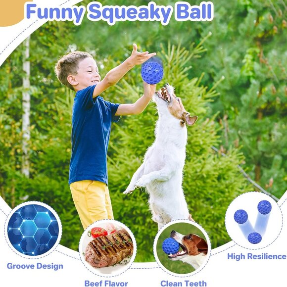 Indestructible Squeaky Dog Ball, Relieves Anxiety, Cleans Teeth, Interactive Che - Picture 4 of 8